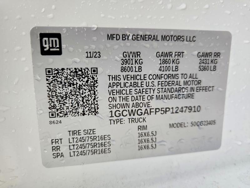 Auction sale of the 2023 Chevrolet Express G2500, vin: 1GCWGAFP5P1247910, lot number: 51117116
