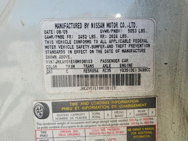 Auction sale of the 2006 Infiniti M35, vin: JNKAY01E16M108103, lot number: 49540846