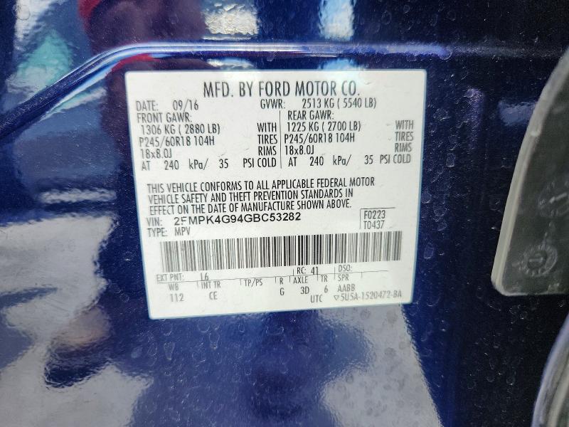 2016 Ford Edge მანქანა იყიდება აუქციონზე, vin: 2FMPK4G94GBC53282, აუქციონის ნომერი: 51254196