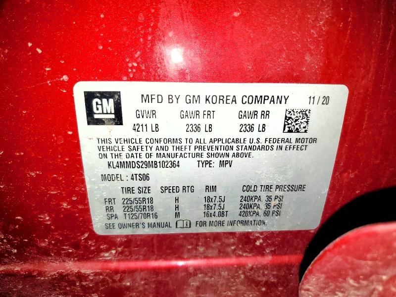 50843546 :رقم المزاد ، KL4MMDS29MB102364 vin ، 2021 Buick Encore Gx مزاد بيع