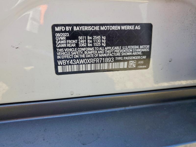 Продаж на аукціоні авто 2024 Bmw I4, vin: WBY43AW0XRFR71893, номер лоту: 50348036