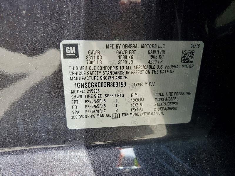 49224316 :رقم المزاد ، 1GNSCGKC0GR363198 vin ، 2016 Chevrolet Suburban مزاد بيع