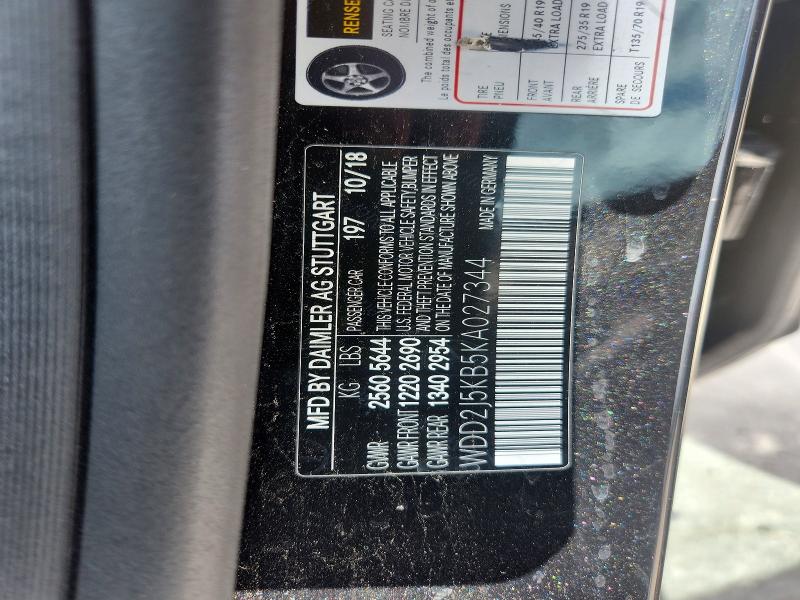 51774366 :رقم المزاد ، WDD2J5KB5KA027344 vin ، 2019 Mercedes-benz Cls مزاد بيع