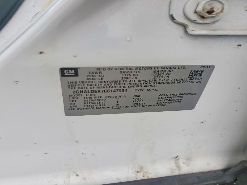 Aukcja sprzedaży 2012 Chevrolet Equinox, vin: 2GNALDEK7C6147934, numer aukcji: 51204406
