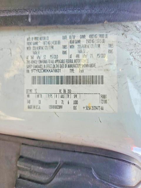Aukcja sprzedaży 2019 Ford Transit, vin: 1FTYR2CM0KKA16631, numer aukcji: 52057906
