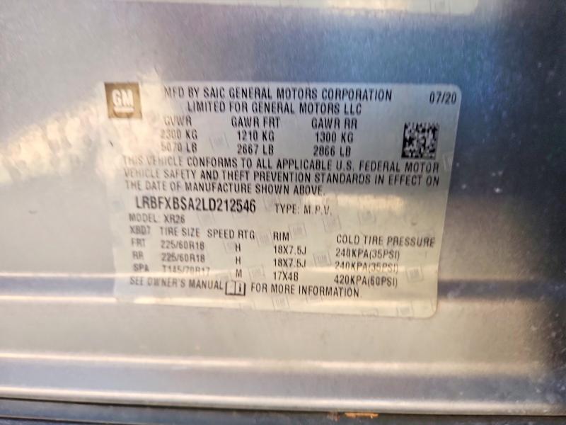 49588586 :رقم المزاد ، LRBFXBSA2LD212546 vin ، 2020 Buick Envision مزاد بيع