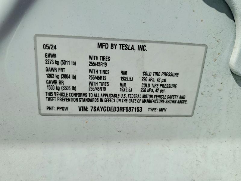 Aukcja sprzedaży 2024 Tesla Model Y, vin: 7SAYGDED3RF087153, numer aukcji: 49311186