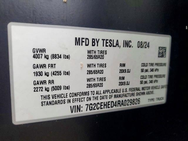 48801676 :رقم المزاد ، 7G2CEHED4RA029826 vin ، 2024 Tesla Cybertruck مزاد بيع