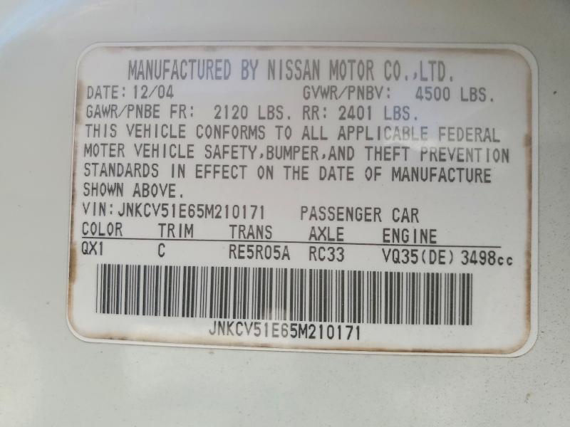 Aukcja sprzedaży 2005 Infiniti G35, vin: JNKCV51E65M210171, numer aukcji: 50442416