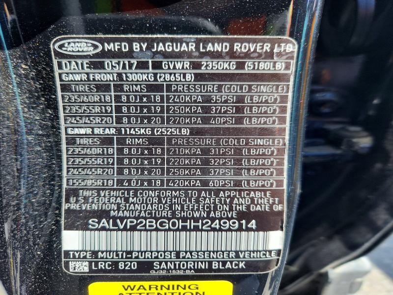 Aukcja sprzedaży 2017 Land Rover Range Rover Evoque, vin: SALVP2BG0HH249914, numer aukcji: 51873266