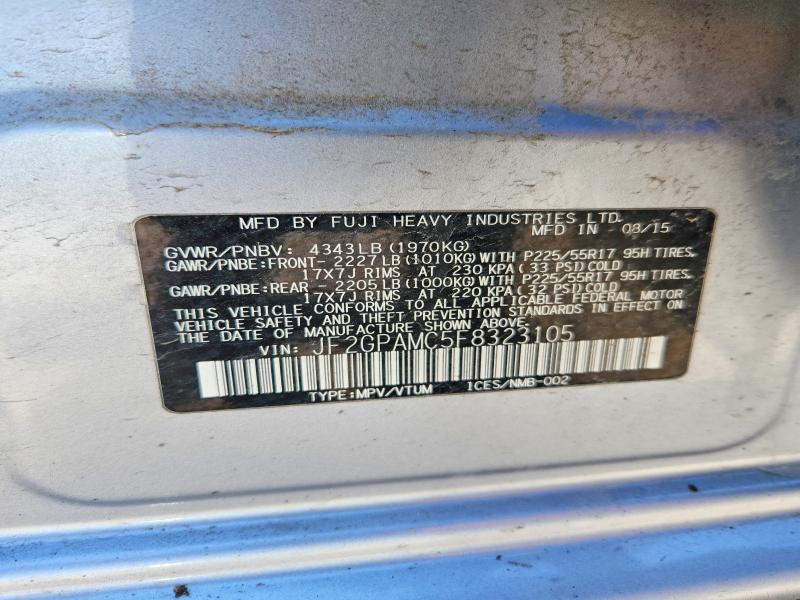 2015 Subaru Xv Crosstrek მანქანა იყიდება აუქციონზე, vin: JF2GPAMC5F8323105, აუქციონის ნომერი: 50453076