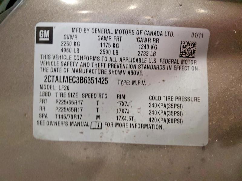 Aukcja sprzedaży 2011 Gmc Terrain, vin: 2CTALMEC3B6351425, numer aukcji: 49965016