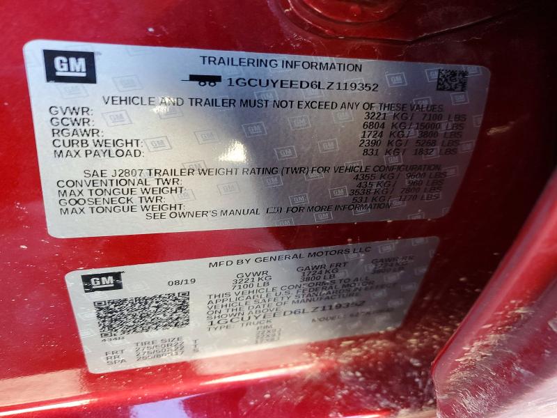 Продажа на аукционе авто 2020 Chevrolet Silverado, vin: 1GCUYEED6LZ119352, номер лота: 50480106