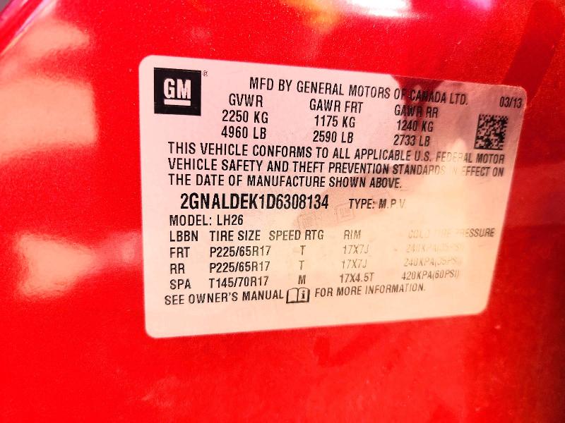Продажа на аукционе авто 2013 Chevrolet Equinox, vin: 2GNALDEK1D6308134, номер лота: 49915306