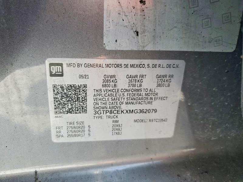 2021 Gmc Sierra მანქანა იყიდება აუქციონზე, vin: 3GTP8CEKXMG362079, აუქციონის ნომერი: 50817746