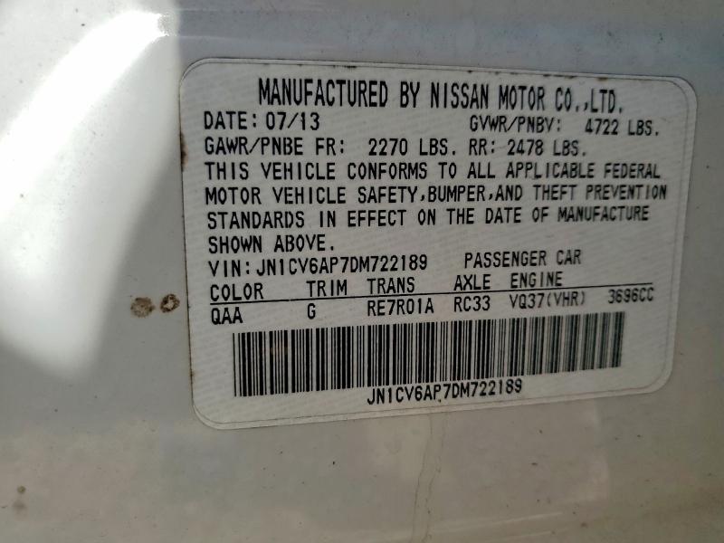 52073976 :رقم المزاد ، JN1CV6AP7DM722189 vin ، 2013 Infiniti G35 مزاد بيع