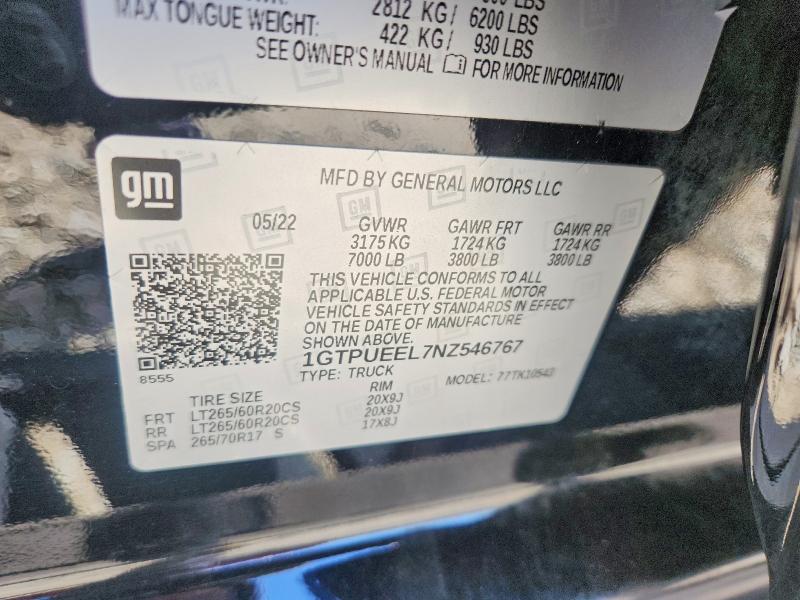 49907276 :رقم المزاد ، 1GTPUEEL7NZ546767 vin ، 2022 Gmc Sierra مزاد بيع