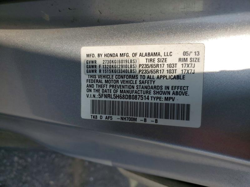 Продаж на аукціоні авто 2013 Honda Odyssey, vin: 5FNRL5H68DB087514, номер лоту: 51612896