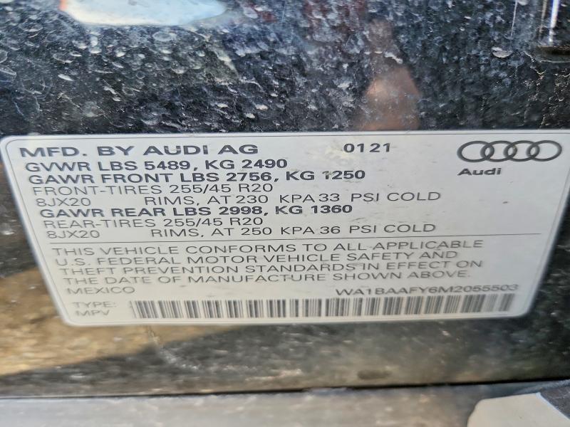 50577476 :رقم المزاد ، WA1BAAFY6M2055503 vin ، 2021 Audi Q5 مزاد بيع