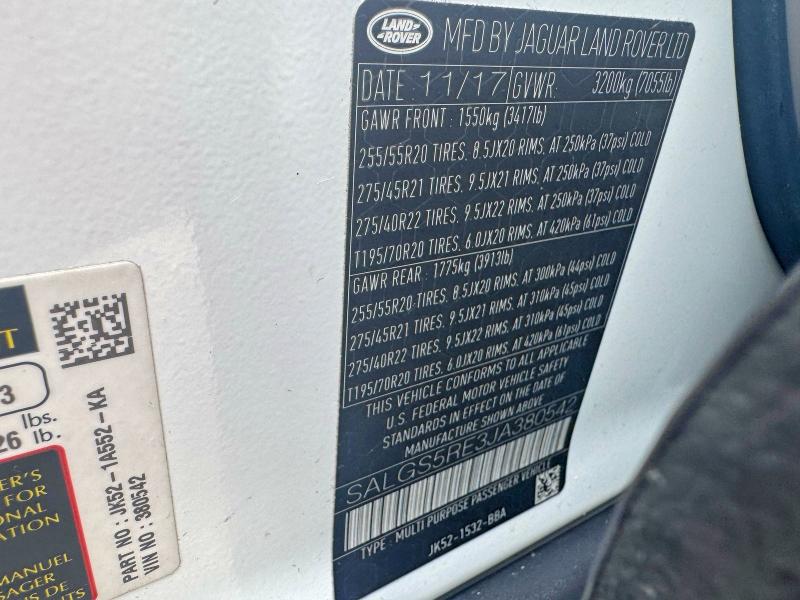 51847726 :رقم المزاد ، SALGS5RE3JA380542 vin ، 2018 Land Rover Range Rover مزاد بيع