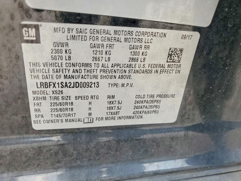 2018 Buick Envision მანქანა იყიდება აუქციონზე, vin: LRBFX1SA2JD009213, აუქციონის ნომერი: 49657936