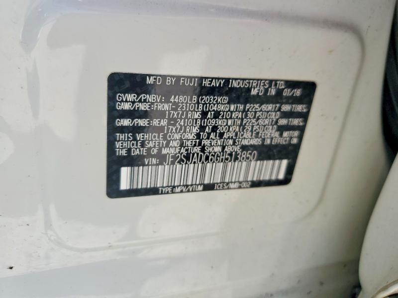 Aukcja sprzedaży 2016 Subaru Forester, vin: JF2SJADC6GH513850, numer aukcji: 50064136