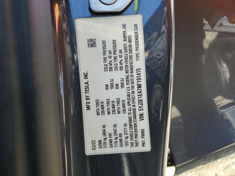 Продаж на аукціоні авто 2022 Tesla Model 3, vin: 5YJ3E1EA7NF191415, номер лоту: 49322766