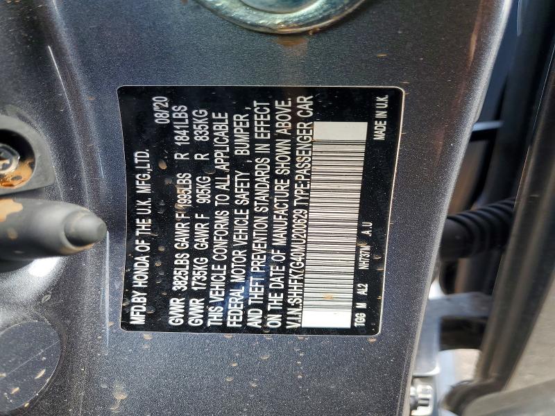 Продаж на аукціоні авто 2021 Honda Civic, vin: SHHFK7G40MU200629, номер лоту: 48848246