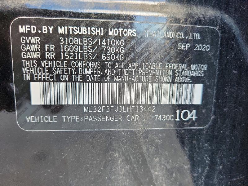 Aukcja sprzedaży 2020 Mitsubishi Mirage, vin: ML32F3FJ3LHF13442, numer aukcji: 49271766
