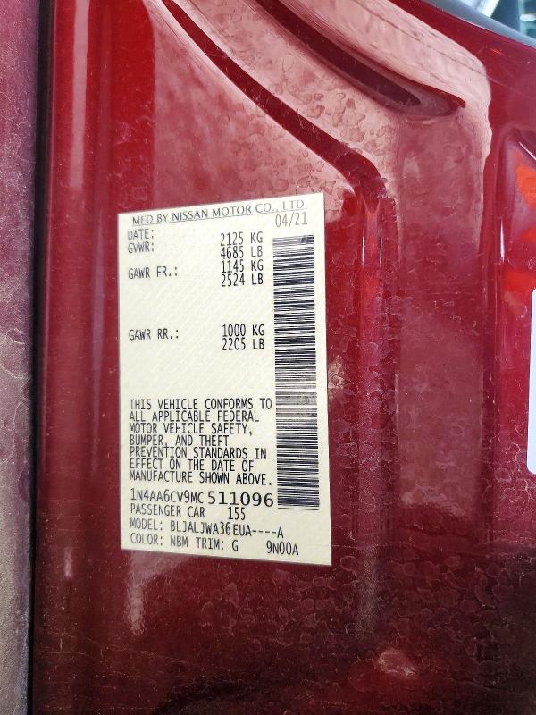 Продажа на аукционе авто 2021 Nissan Maxima, vin: 1N4AA6CV9MC511096, номер лота: 49662636