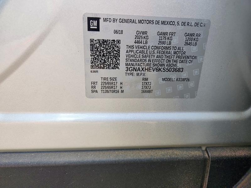 Aukcja sprzedaży 2019 Chevrolet Equinox, vin: 3GNAXHEV6KS503683, numer aukcji: 48646026