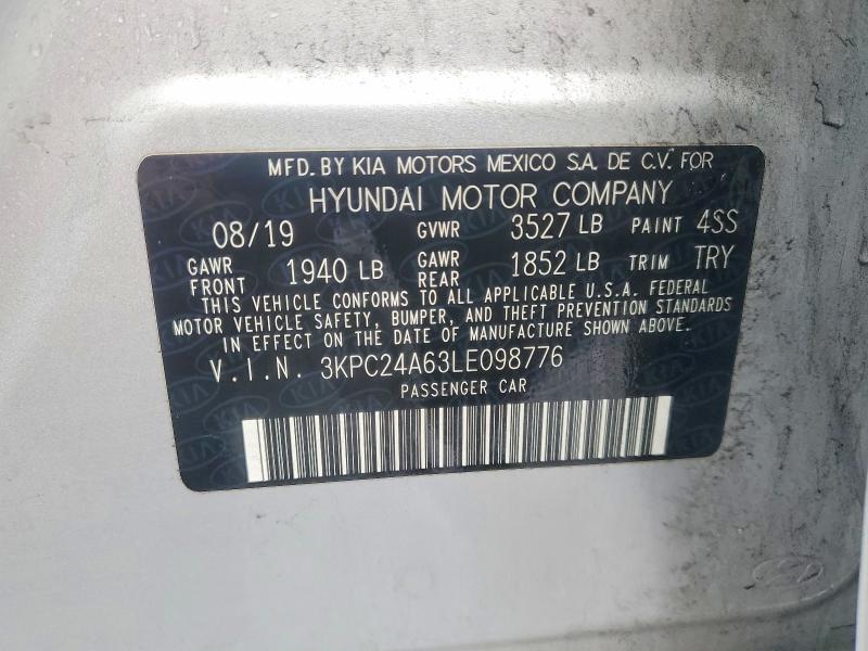Aukcja sprzedaży 2020 Hyundai Accent, vin: 3KPC24A63LE098776, numer aukcji: 49756976
