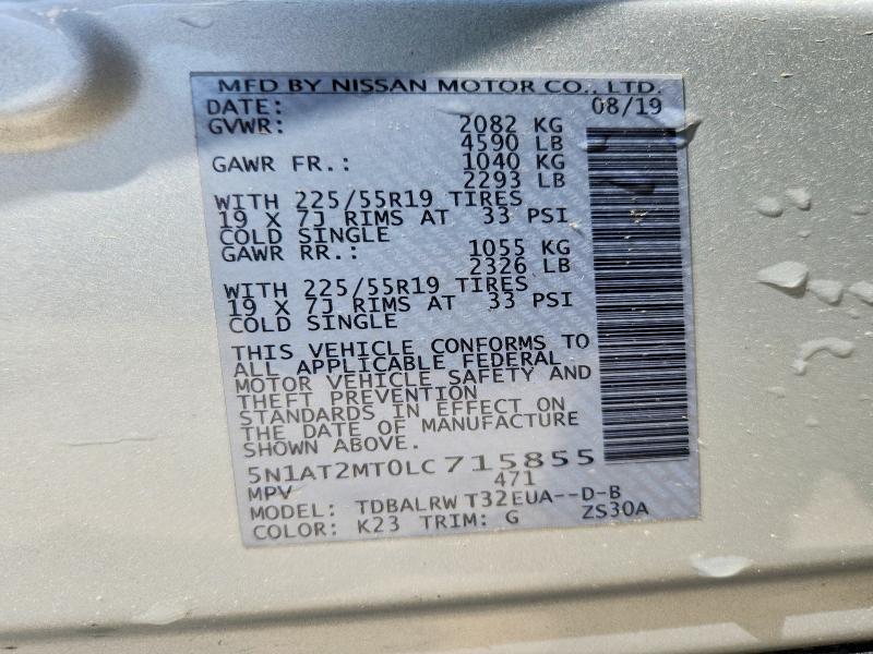 51284696 :رقم المزاد ، 5N1AT2MT0LC715855 vin ، 2020 Nissan Rogue مزاد بيع