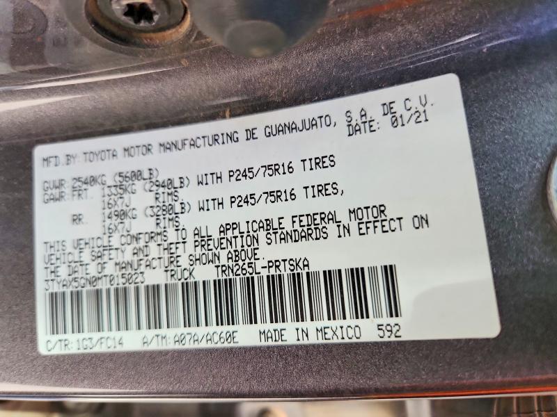 51771106 :رقم المزاد ، 3TYAX5GN0MT015023 vin ، 2021 Toyota Tacoma مزاد بيع