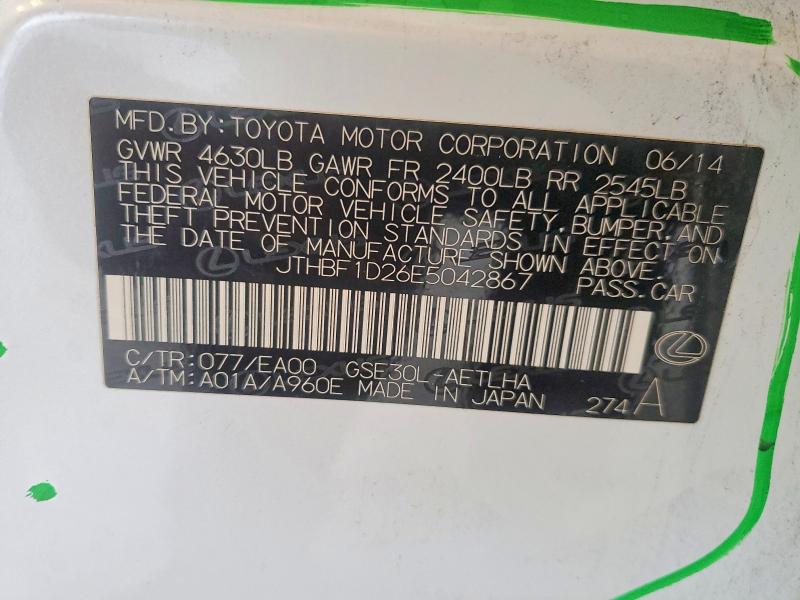 49293466 :رقم المزاد ، JTHBF1D26E5042867 vin ، 2014 Lexus Is مزاد بيع