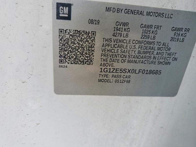 Auction sale of the 2020 Chevrolet Malibu, vin: 1G1ZE5SX0LF018685, lot number: 48200826