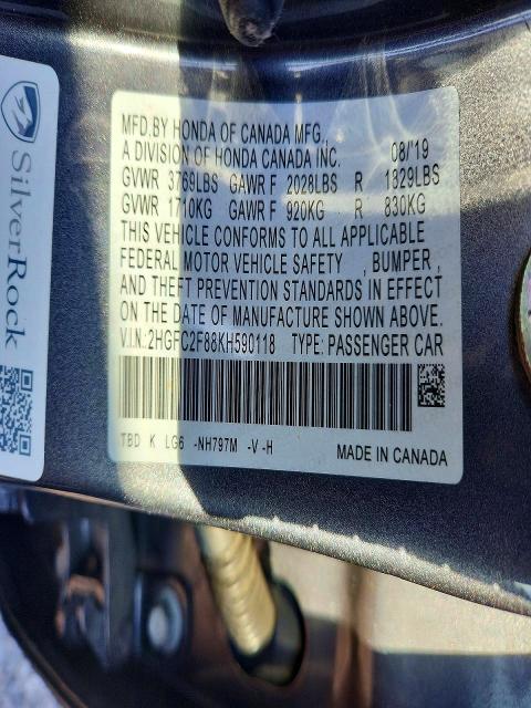 Продаж на аукціоні авто 2019 Honda Civic, vin: 2HGFC2F88KH590118, номер лоту: 50851126