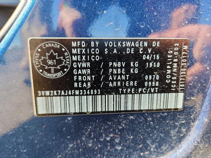 Продаж на аукціоні авто 2015 Volkswagen Jetta, vin: 3VW2K7AJ4FM334893, номер лоту: 49906476