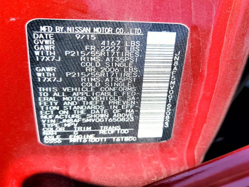 51639566 :رقم المزاد ، JN8AF5MV0GT650823 vin ، 2016 Nissan Juke مزاد بيع
