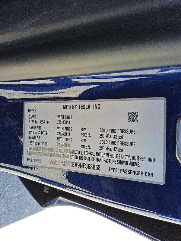 Aukcja sprzedaży 2022 Tesla Model 3, vin: 5YJ3E1EA9NF368658, numer aukcji: 50304666