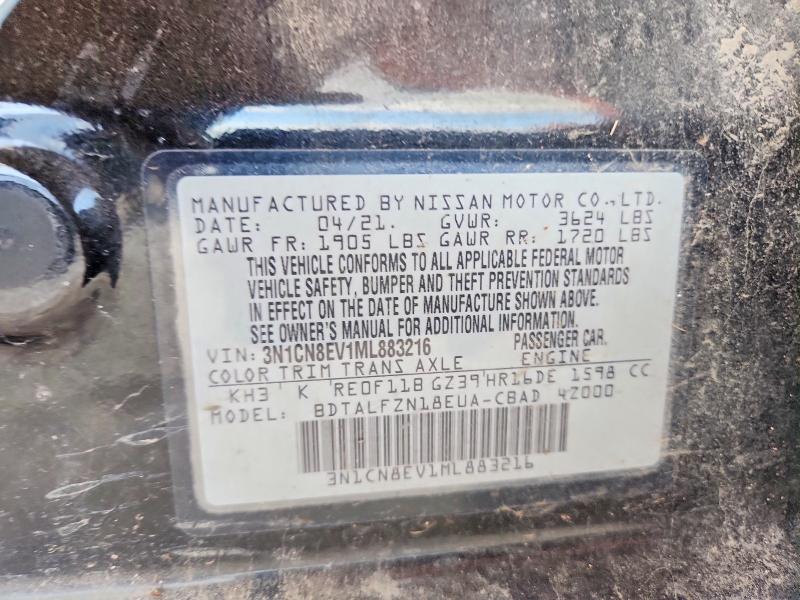 49787136 :رقم المزاد ، 3N1CN8EV1ML883216 vin ، 2021 Nissan Versa مزاد بيع