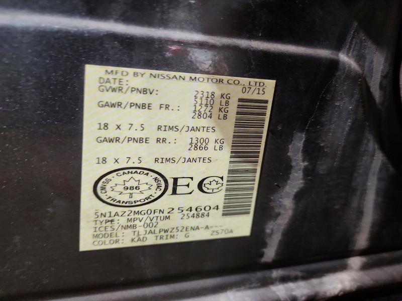 48261096 :رقم المزاد ، 5N1AZ2MG0FN254604 vin ، 2015 Nissan Murano مزاد بيع