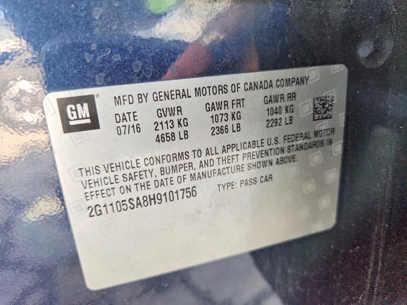 52002946 :رقم المزاد ، 2G1105SA8H9101756 vin ، 2017 Chevrolet Impala مزاد بيع