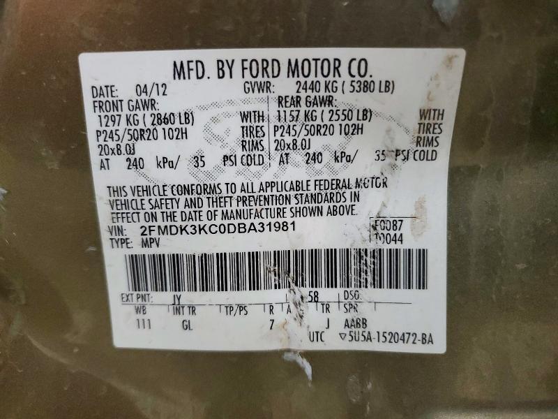 Aukcja sprzedaży 2013 Ford Edge, vin: 2FMDK3KC0DBA31981, numer aukcji: 50801496