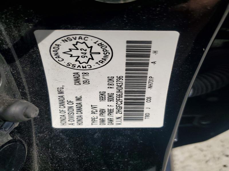 Продаж на аукціоні авто 2018 Honda Civic, vin: 2HGFC2F66JH043796, номер лоту: 51445416