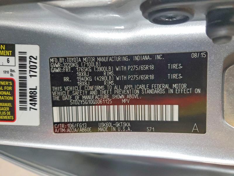 Aukcja sprzedaży 2016 Toyota Sequoia, vin: 5TDZY5G10GS061125, numer aukcji: 48536236