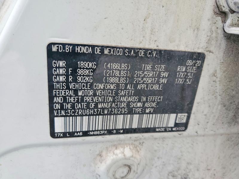 2020 Honda Hr-v მანქანა იყიდება აუქციონზე, vin: 3CZRU6H37LM736295, აუქციონის ნომერი: 50456946
