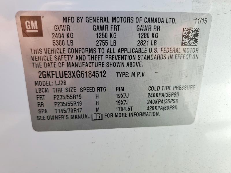 48581986 :رقم المزاد ، 2GKFLUE3XG6184512 vin ، 2016 Gmc Terrain مزاد بيع