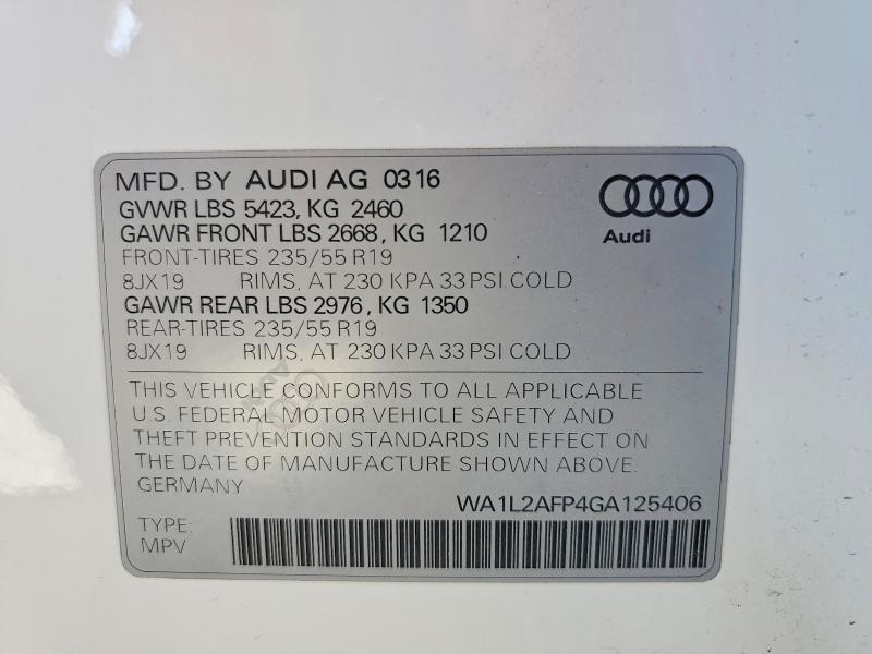 2016 Audi Q5 მანქანა იყიდება აუქციონზე, vin: WA1L2AFP4GA125406, აუქციონის ნომერი: 47872046