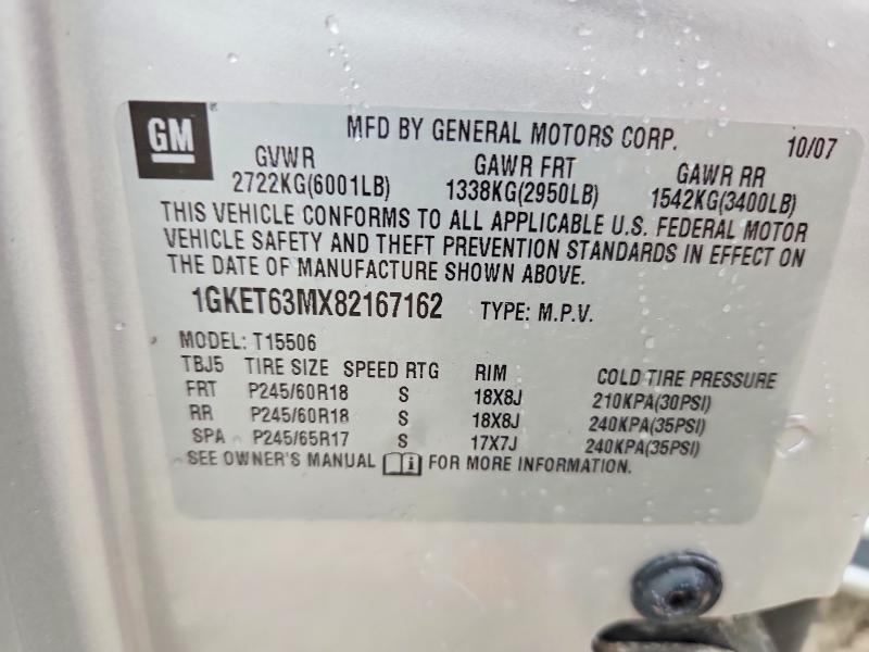 2008 Gmc Envoy მანქანა იყიდება აუქციონზე, vin: 1GKET63MX82167162, აუქციონის ნომერი: 50913906